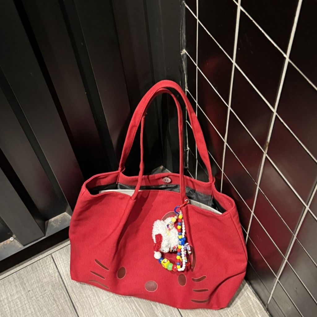 Túi vải in hình hellokitty dễ thương  phong cách giản dị đi làm hàng ngày Túi đeo vai dung tích lớn