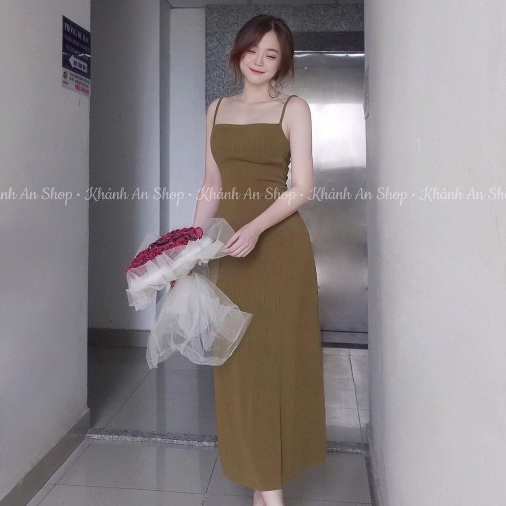 Đầm Body Hai Dây Chữ A Chất Len Tăm Co Giãn KA79