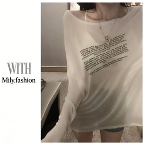 Milyfashion Mỏng Rời Gợi Cảm Nhìn Xuyên Qua Áo Sơ Mi Chống Nắng Top Mặt Trước In Hình Mặt Sau Áo Thun Dài Tay