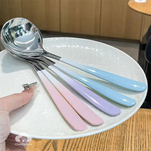 Muỗng thép không gỉ chuyển màu, muỗng ăn gia đình, muỗng tròn dành cho học sinh, muỗng súp cao cấp dành cho người lớn.