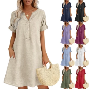 Treeling Dress Dành Cho Nữ Vải Lanh Cotton Tay Ngắn Flowy House Váy Chống Nắng Có Túi