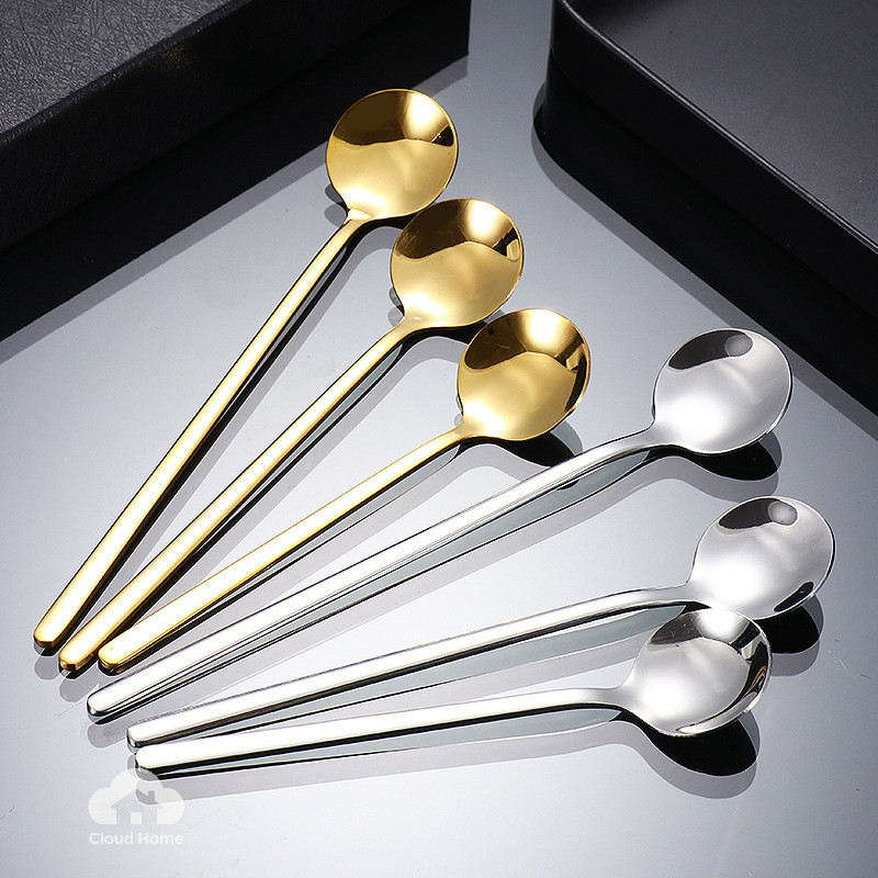 🌤️COD🌤️Thìa inox pha cà phê mạ vàng cao cấp sang chảnh 17CM Muỗng pha trà dễ thương cán dài