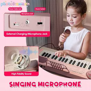 Photoframe Năm Mới Màu Hồng Đồ Chơi Piano Cho Bé Gái 37 Phím Bàn Phím Điện Tử Di Động Có Micrô Sinh Nhật VN