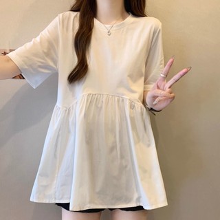 Áo Sơ Mi Bé Đen Áo Thun Tay Ngắn Plus Size Nữ Mùa Hè Béo mm Rời Bao Bụng Phong Cách Phương Tây Giảm Tuổi Top e
