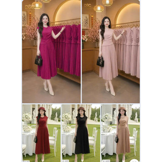 (May kỹ đẹp) ĐẦM Nữ Dữ Tiệc Form Xòe Nhẹ Phối XẾP LI SANG TRỌNG Nữ Tính CÓ BIGSIZE KME.STORE