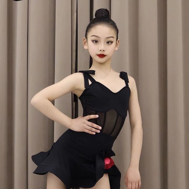 💕Chỗ💕 Chân Váy Khiêu Vũ Latin Tiêu Chuẩn Cuộc Thi Trang Phục Dây Đeo Trái Tim Lưới Hoa Hồng Ghép