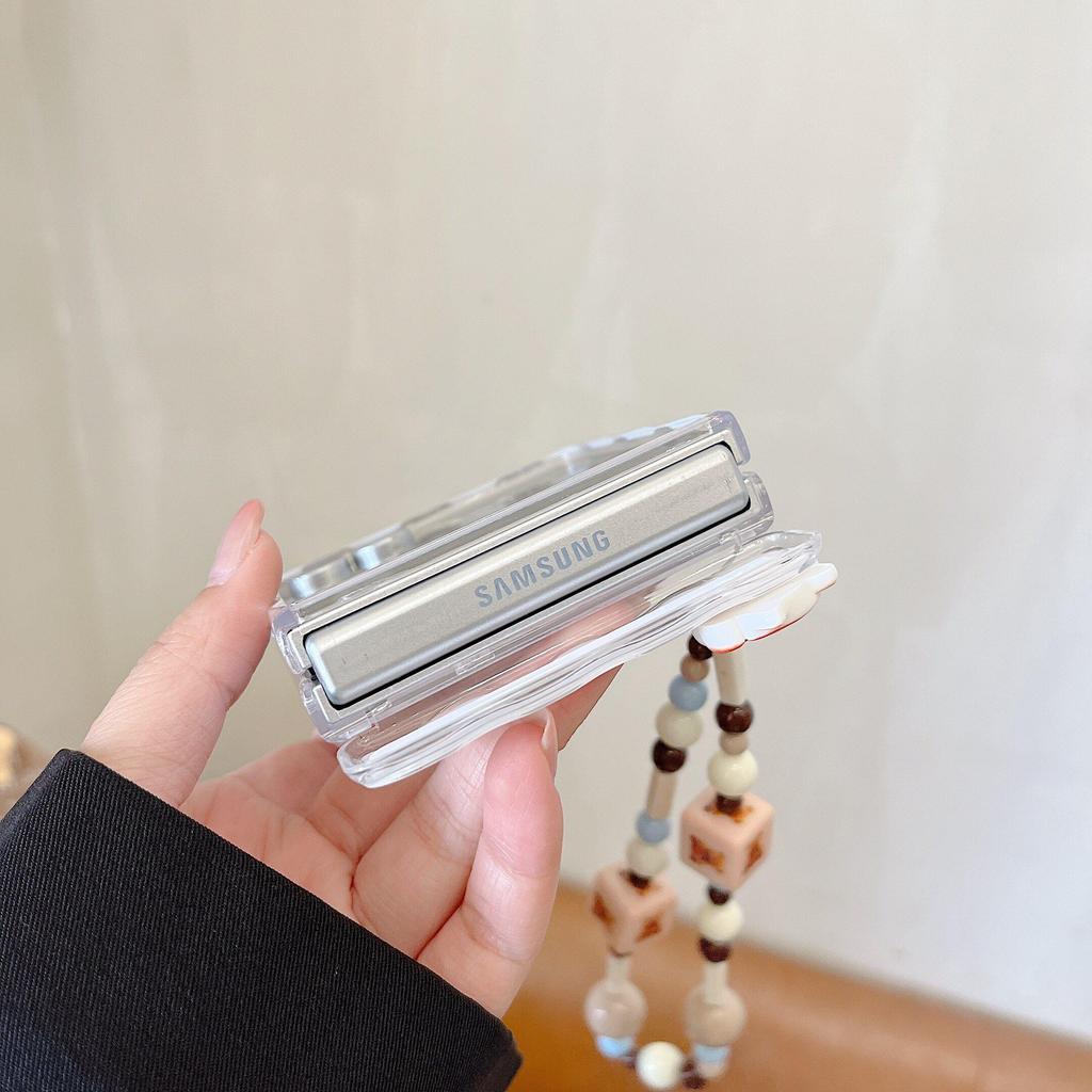 Tương thích với Samsung Galaxy ZFlip7 ZFlip6 Vỏ điện thoại hình gấu chấm bi bao gồm dây buộc và vỏ cứng gấp bảo vệ cho ZFlip 7 6 5 4 3 5G N3 Flip Mix Flip Flip