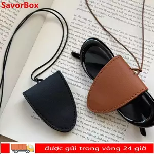 Mặt dây chuyền túi đựng kính mắt SAVORBOX, Kẹp kính râm bền bằng da, Dây treo lưu trữ đơn giản Túi treo cổ đa chức năng