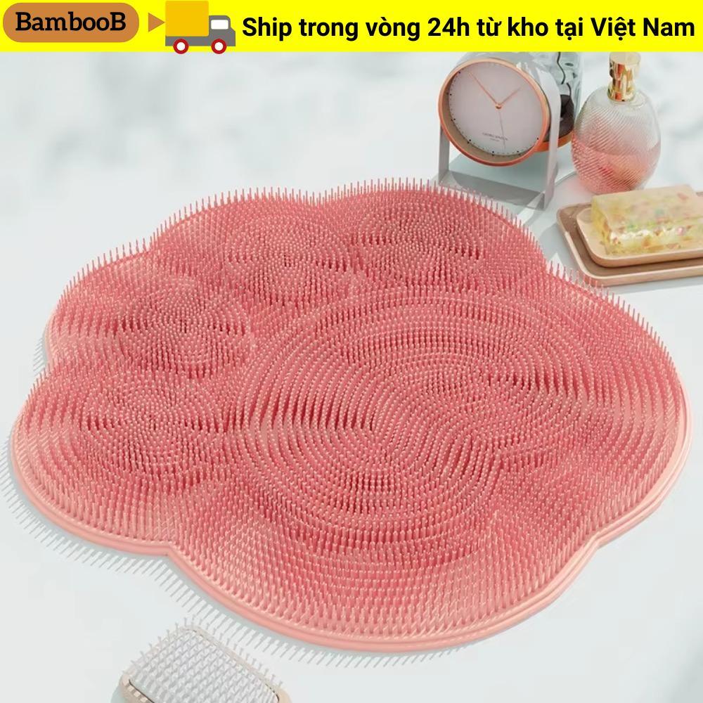 Tấm lót chân rửa BAMBOOB, silicon có bàn chải Massage hút, Thảm tắm chống trượt tẩy tế bào chết toàn thân Phòng tắm
