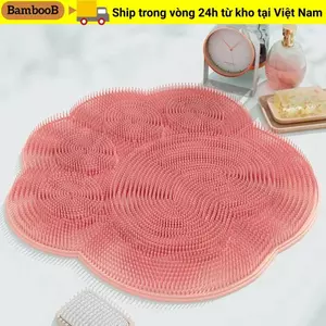 Tấm lót chân rửa BAMBOOB, silicon có bàn chải Massage hút, Thảm tắm chống trượt tẩy tế bào chết toàn thân Phòng tắm