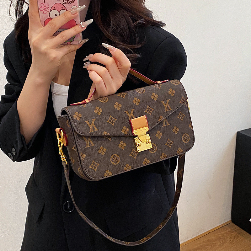 New women's bag with contrasting colors and vintage print, small square bag, elegant ladies' shoulder and crossbody bag