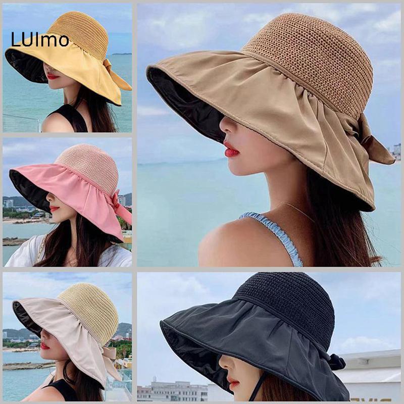 LUImo Mùa Hè Mới Nữ Buet Mũ Chống Tia UV Mũ Chống Nắng Màu Trơn Mềm Mại Có Thể Gập Lại Rộng Vành Bãi Biển Ngoài Trời Panama Mũ Đuôi Ngựa Mũ SBS