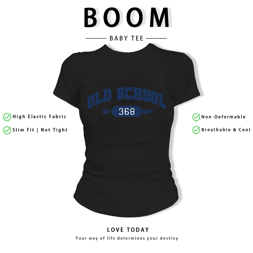 BOOM Áo Baby Tee Nữ Cotton Ôm Body-Áo Thun Ngắn Tay Y2K In Hình PhongCách Mùa Hè, Cổ Tròn Hàng Đầucách hàn quốc phongV24