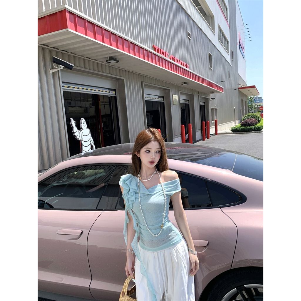 Milyfashion Pure Desire Xoay Cổ Streamer Không Tay Thiết Kế Mùa Hè Cảm Thấy Móc Áo Sơ Mi Nhỏ Hơi Trong Suốt Gạc Sang Trọng Ngắn Top