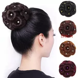 DARON Tóc Tổng Hợp Bun, Ngọc Trai Tóc Bun Donut Chín Hoa Tóc, Tóc Nối Dài Cô Dâu Tóc Scrunchie Kẹp Trong Xoăn Chignon Nữ