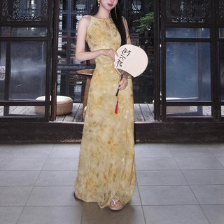 Đầm Qipao dáng dài vừa phải, phong cách Trung Hoa thiết kế khoét vai, thanh lịch dịu dàng cho Nữ