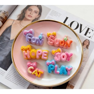 Set Charm Chữ Cute Pastel JOY PLAY HOPE FUN SUON CAT – Charm Resin Bóng Nơ Kẹo Ngọt Trang Trí DIY dễ thương
