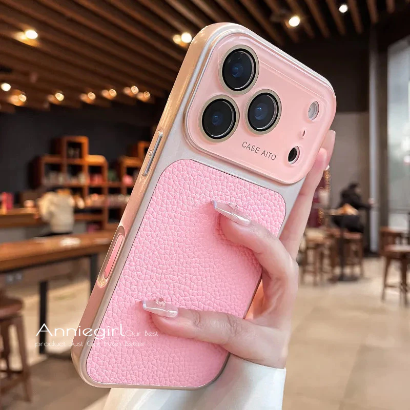 Ốp Da PU Chặn Màu Cửa Sổ Lớn Sáng Tạo Cho iPhone 18 Pro Max 12 11 13 17 Pro Max 16 Pro 15 14 Pro Max Vỏ Bảo Vệ Ống Kính Kính
