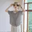 Cổ áo búp bê bằng vải lanh Cotton dáng rộng cỡ lớn nhuộm sợi hai lớp Áo sơ mi ngắn tay xếp ly hai lớp