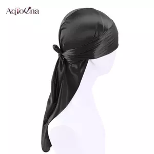 AqToCna Đuôi Dài Unisex Trưởng Thành Satin Doo Rag Durag Mũ Cướp Biển Mũ Turban Nam Hip Hop Biker Headwrap Unisex Mũ nón AqToCna