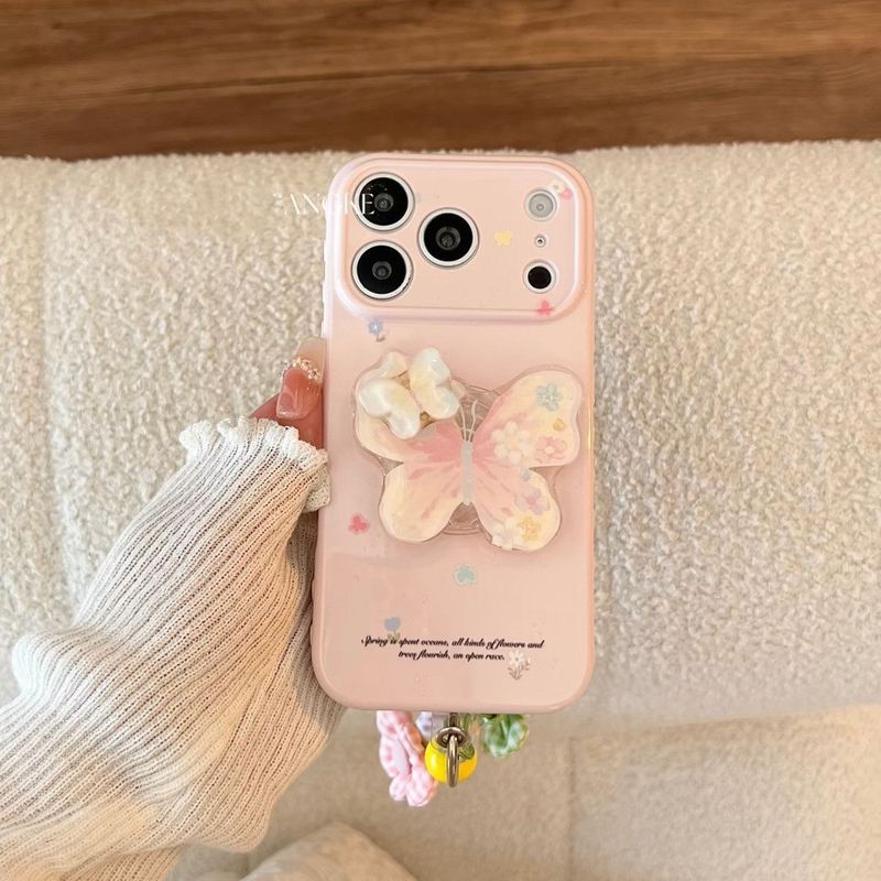 Ins Hoa Bướm Chân Đế Apple 17 / 16 / 15 / 14pro Ốp Điện Thoại 13 / 12 Cô Gái Trái Tim 11 Xuân Hè xr Mới