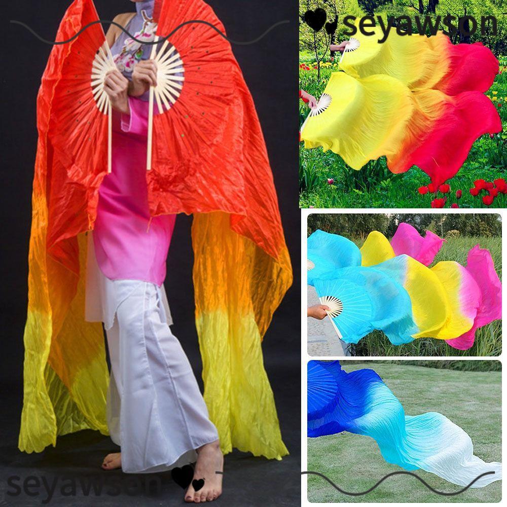 Quạt nhảy múa bụng Seyawson với màu sắc chuyển đổi và lụa dài, bán chạy