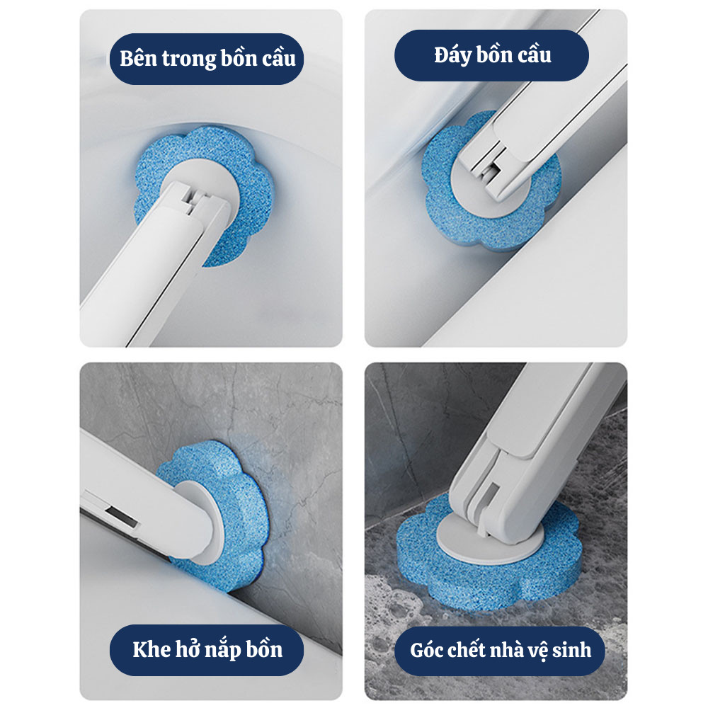 Bộ Cọ Toilet HomeMate Dùng Một Lần Xoay 360°, Cọ Vệ Sinh Gắn Tường Không Cần Khoan Kèm Đầu Thay Thế