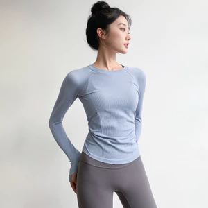 Yoga Mặc Thể Thao Top Nữ Cổ Tròn Đàn Hồi Cao Thể Thao Chuyên Nghiệp Dài Tay Chạy Nhanh Khô Thể Dục Mặc