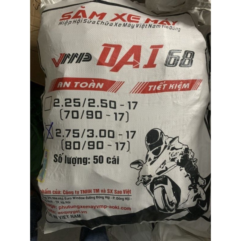 Săm ruột xe máy DAI 68 săm nhỏ 225-250-17.săm to 275-300-17-Săm Dai 68 hàng Việt Nam chất lượng cao