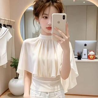 Áo sơ mi voan kiểu Pháp dành cho nữ mùa hè Áo choàng cổ tròn tay áo búp bê dáng hẹp Phong cách nhẹ nhàng dáng ôm hơn Niche Phong cách thời trang