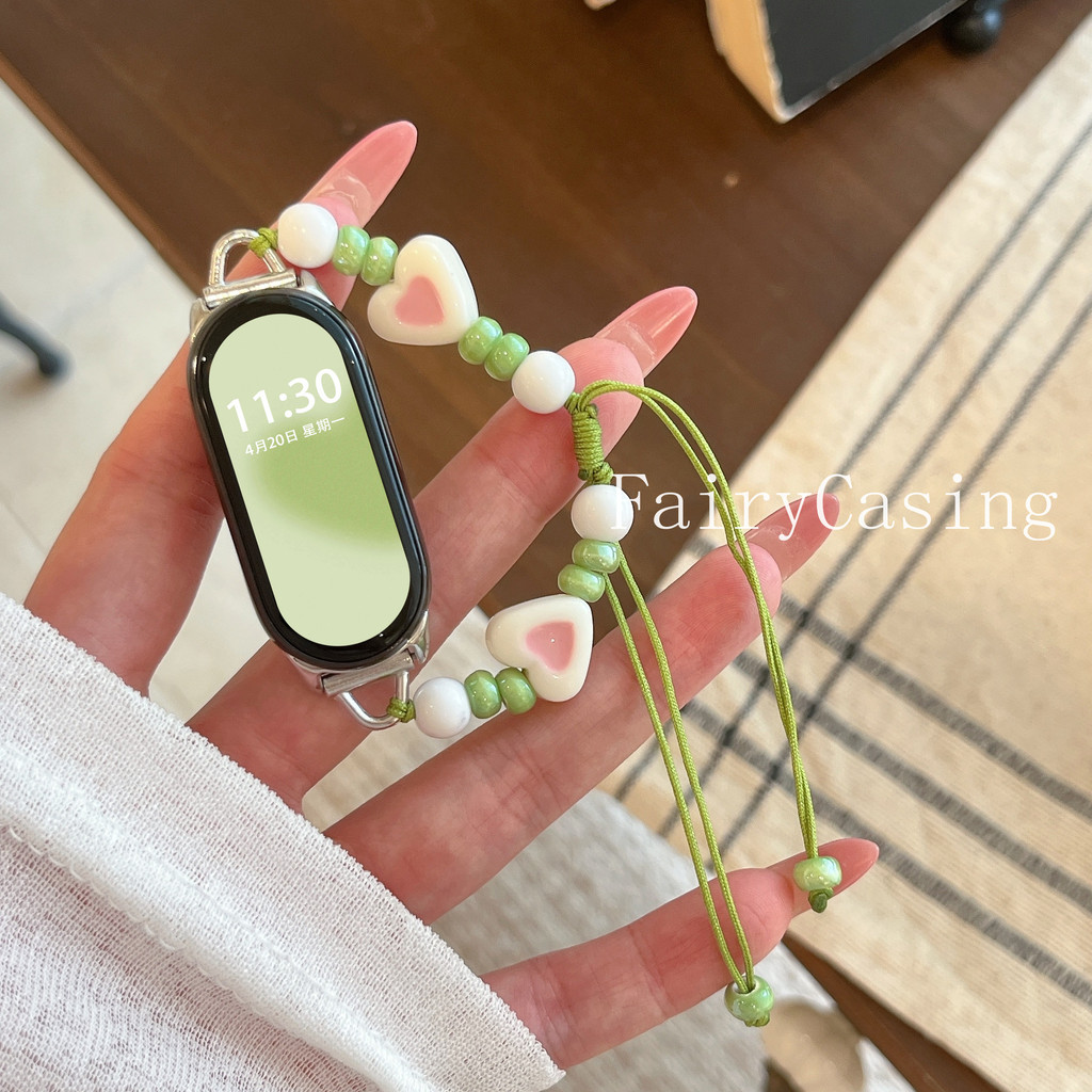 Dây chuyền hạt gốm dệt dễ thương Thích hợp cho Xiaomi Mi Band 10 8 7 6 5 4 3 cho Mi Band 9Pro 10Pro Dây đeo thủ công