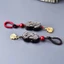 Móc khóa Obsidian Pixiu bạc tự nhiên - Dây bện đỏ / nâu - Bùa may mắn mạ vàng - Bùa may mắn may mắn