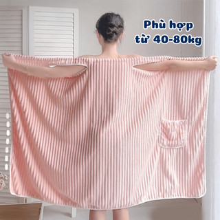 Váy Choàng Tắm Nữ Sợi Microfiber Siêu Thấm Hút, Khăn Choàng Tắm 2 Dây Mềm Mịn Không Rụng Lông