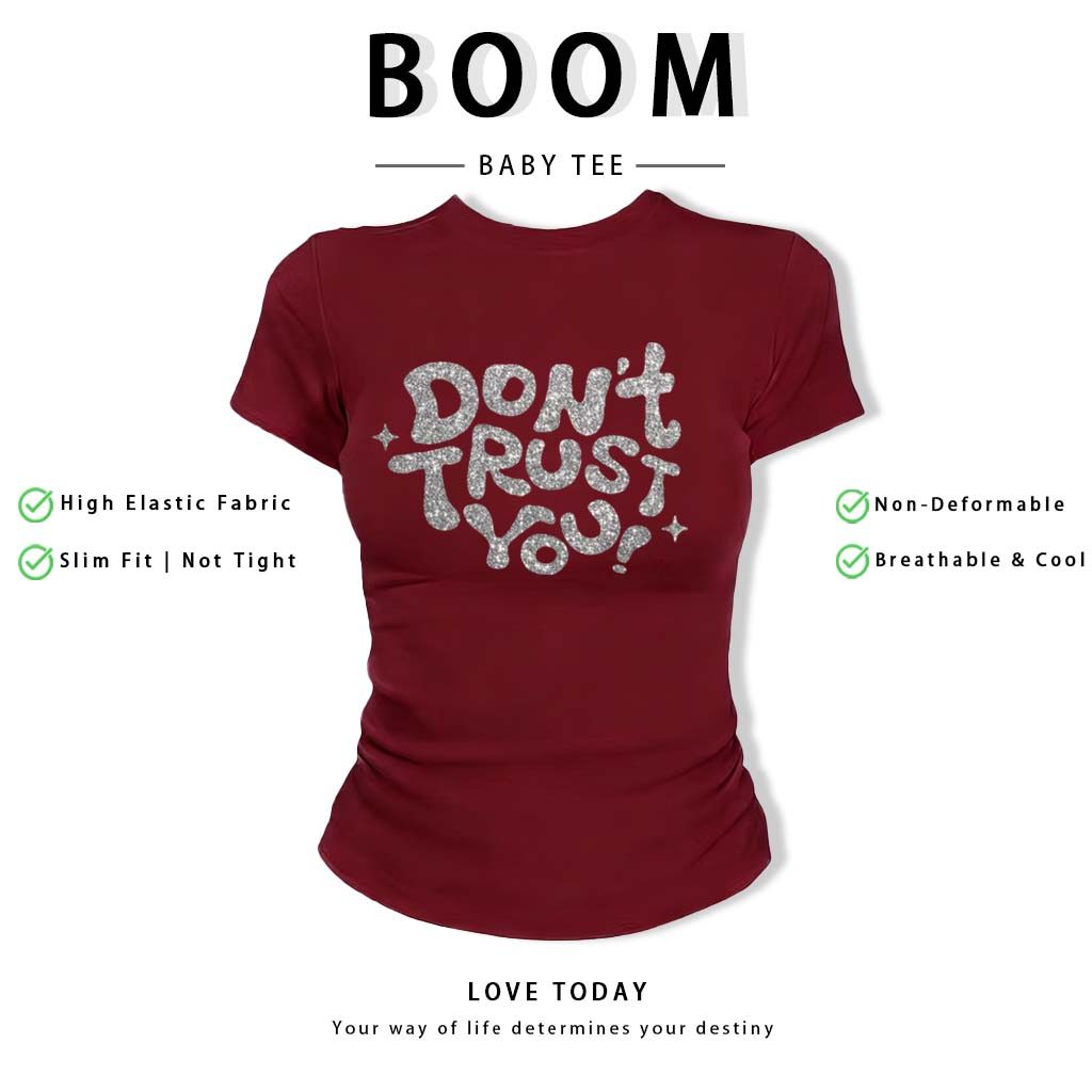 BOOM Áo Baby Tee Nữ Cotton Ôm Body-Áo Thun Ngắn Tay Y2K In Hình PhongCách Mùa Hè, Cổ Tròn Hàng Đầucách hàn quốc phongR34