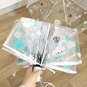 Ô gấp hình mèo hoạt hình trong suốt trong suốt Chống nắng hoàn toàn tự động Mưa hoặc Mưa kép-