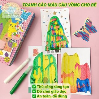 Scratch Art Trẻ Em Bộ Vẽ Màu Nước Giáo Dục Thủ Công Đồ Chơi Thẻ Màu Bộ Nhãn Dán