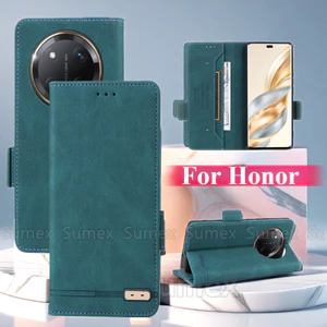 Vỏ da lật màu trơn đơn giản cho Honor X9C Smart X9B X9A 5G Khe cắm thẻ từ tính Vỏ ví Honorx9c Honorx9B Honorx9A X9 Vỏ điện thoại chống sốc chống rơi