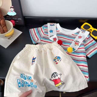 Bộ đồ bé trai hè áo thun hoạt hình - Set áo choàng quần short rộng thoáng