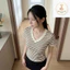 Áo thun Cổ Tim sọc viền nữ chiết eo basic, áo phông nữ ôm body cộc ngắn tay vải cao cấp co giãn A006
