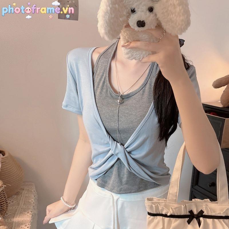 Khung Ảnh Mùa Hè Với Áo Thun Ngắn Mỏng, Thiết Kế Màu Sắc Tương Phản Và Miếng Lót Ngực Cố Định