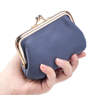 Ví đựng tiền xu Mini da bò lớp đầu tiên dành cho nữ, Kẹp vàng vị trí nhiều thẻ bằng da thật