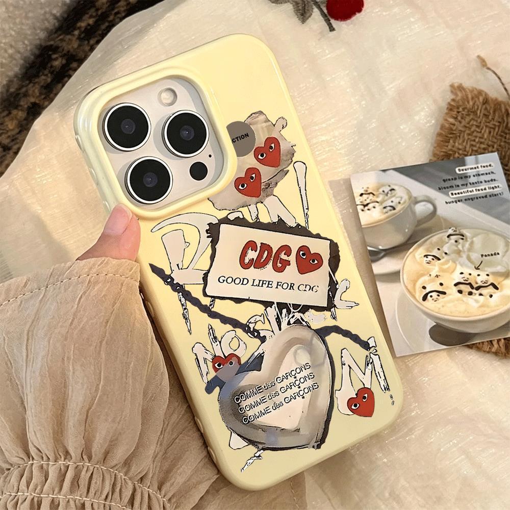 CDG tình yêu graffiti cho iPhone 17pro trường hợp iPhone 16/15/14/13 giả da kết cấu