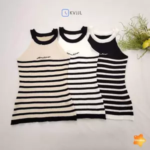Áo vest sọc nữ không tay tròn, phong cách casual, phù hợp ngày lễ mùa hè