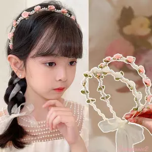FF Nhựa Hoa Hồng Và Ngọc Trai Tóc Vòng Thời Trang Mũ Đội Đầu Cho Bé Gái Thanh Thiếu Niên Dịp Đặc Biệt Ruy Băng Dài Mũ Đội Đầu