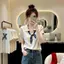 Phong cách tiền cũ phong cách Hàn Quốc cỡ lớn với khăn lụa Áo len ngắn tay mỏng dành cho nữ