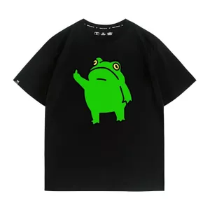 Little Green Ếch Dọc Ngón Tay Cảm Xúc Gói Thiếu Niên Tay Ngắn Top Quần Áo Hoạt Hình Chung Influencer Nguyên Chất Cotton Áo Thun Nam