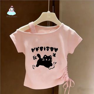 Bộ đồ bé gái – Áo lệch vai + quần jeans, thời trang, dễ thương, phong cách hè