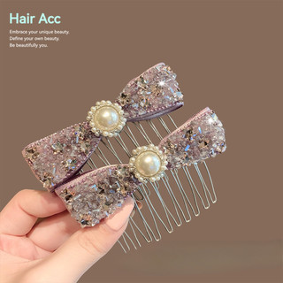 Màu Hồng Kim Cương Giả Nơ Ngọc Trai Chèn Lược Nữ Trán Tóc Nơ Tóc Tính Khí Thanh Lịch Cao Cấp Phụ Kiện Tóc Nữ