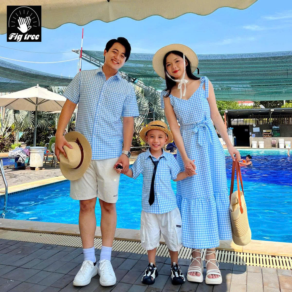Đồ Gia Đình Fig Tree Ô Caro Xanh Nhẹ Nhàng, Tươi Mát, Set Đồ Cực Trendy Cho Gia Đình Du Lịch MS 170A
