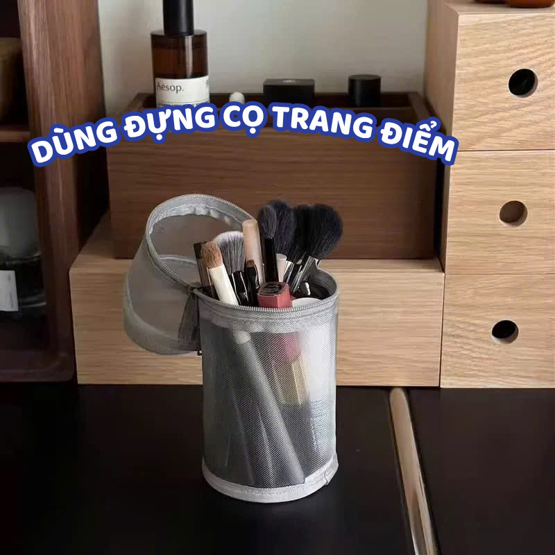 [HÀNG LOẠI 1]Hộp Đựng Bút Lưới HomeMate Hình Trụ 20x9cm, Túi Đựng Văn Phòng Phẩm & Mỹ Phẩm Mini Tiện Lợi